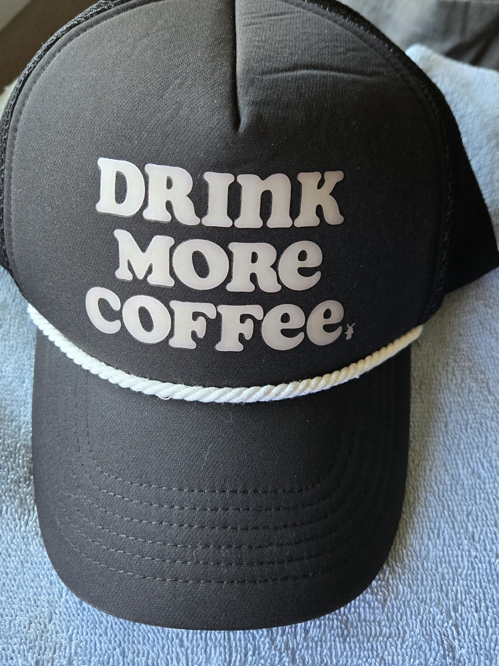 Dutch Bros Black Trucker Hat with White Rope Detail